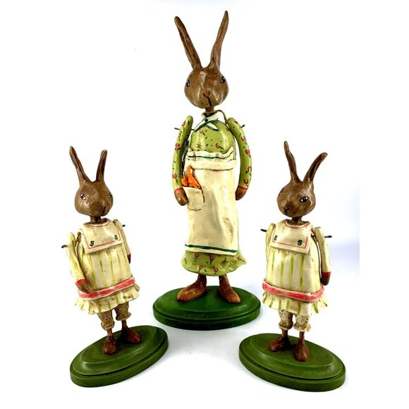 Penny McAllister Bunny Rabbit Mom and Kids Twins 2003 Arms Move Lot of 3 Vtg